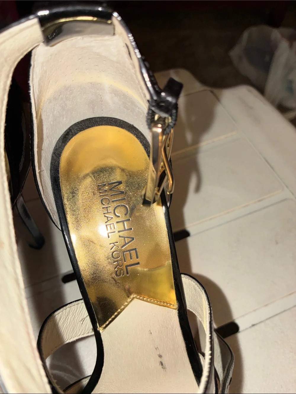 Michael Kors Black Patent Crisscross Heel Sandals